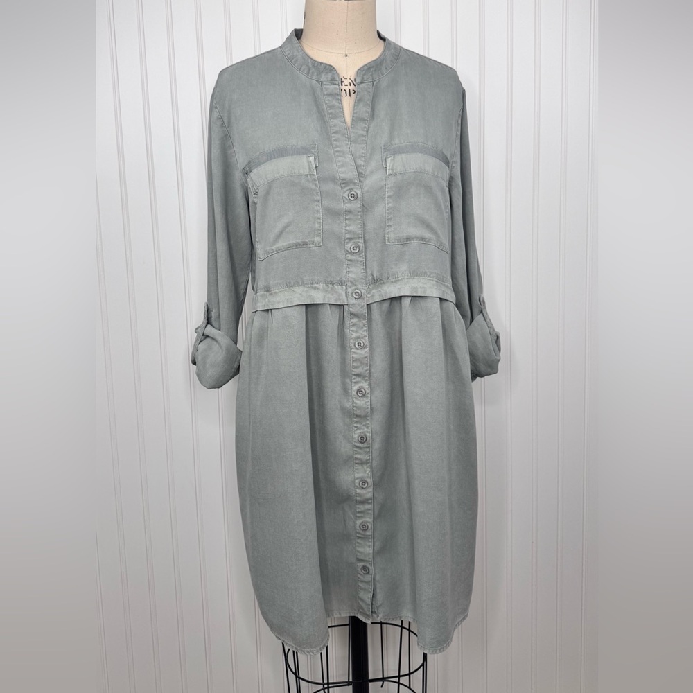 Anthropologie Cloth & Stone Relaxed Fit Shirt Dress Long Sleeves Lila Chambray M - Picture 4 of 10